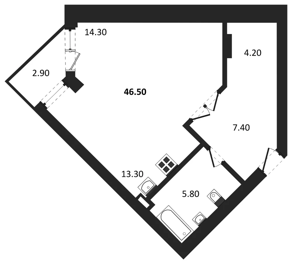 Планировка: Студия, 46,5 м²