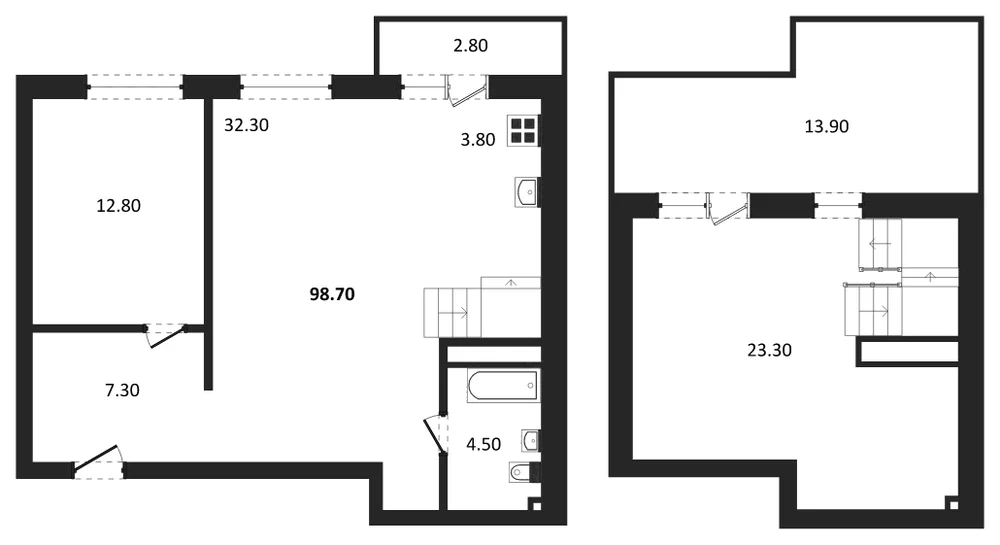 Планировка: 2-комн., 98 м²