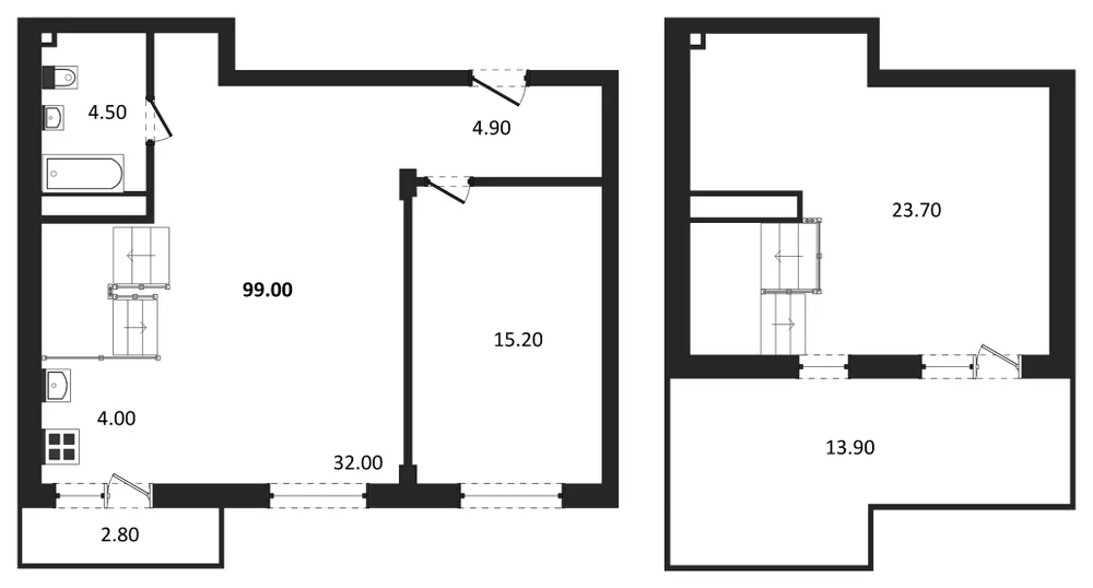Планировка: 2-комн., 98,1 м²