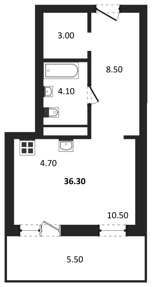 Планировка: Студия, 33,6 м²