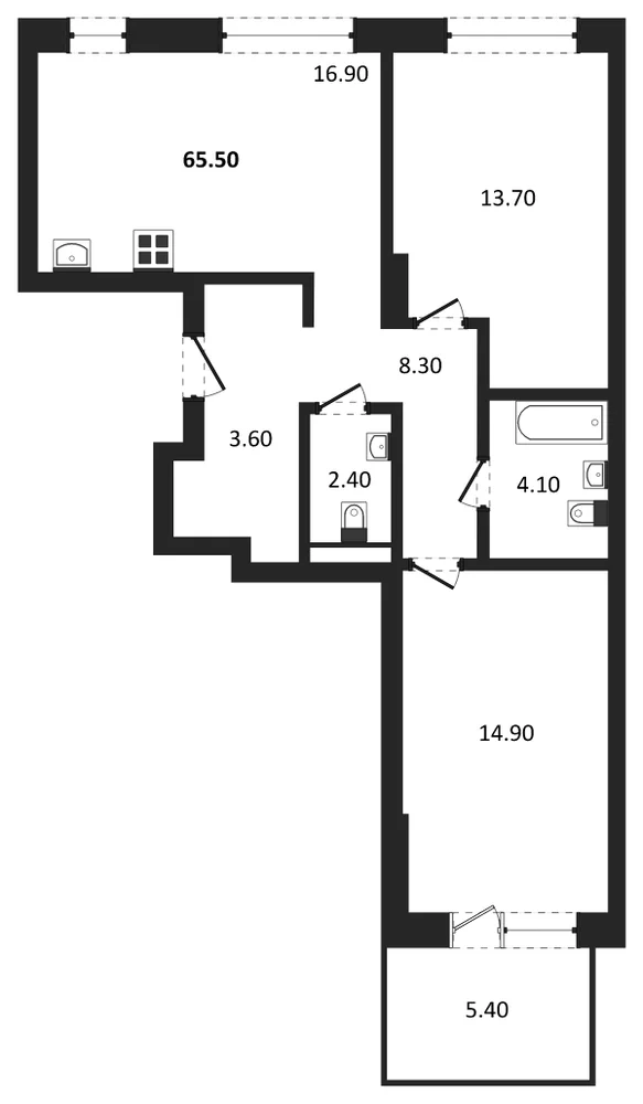 Планировка: 2-комн., 65,5 м²