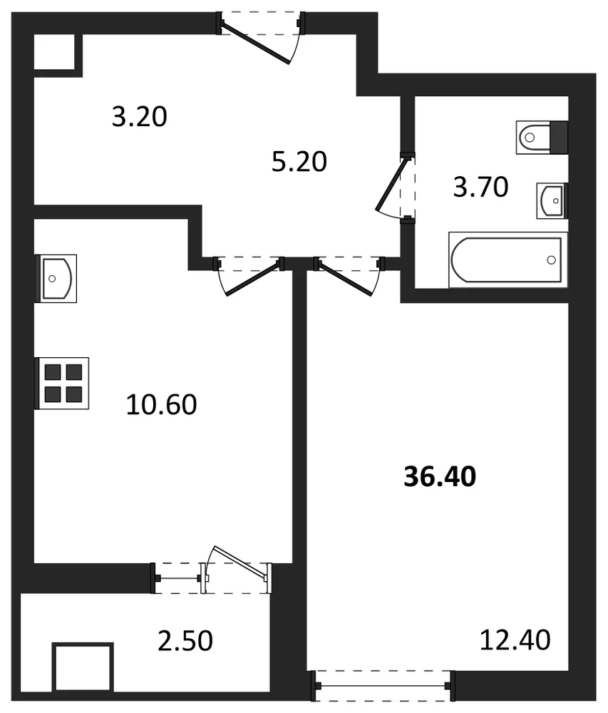 Планировка: 1-комн., 36,4 м²