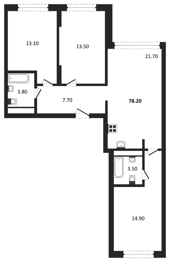 Планировка: 3-комн., 78,2 м²