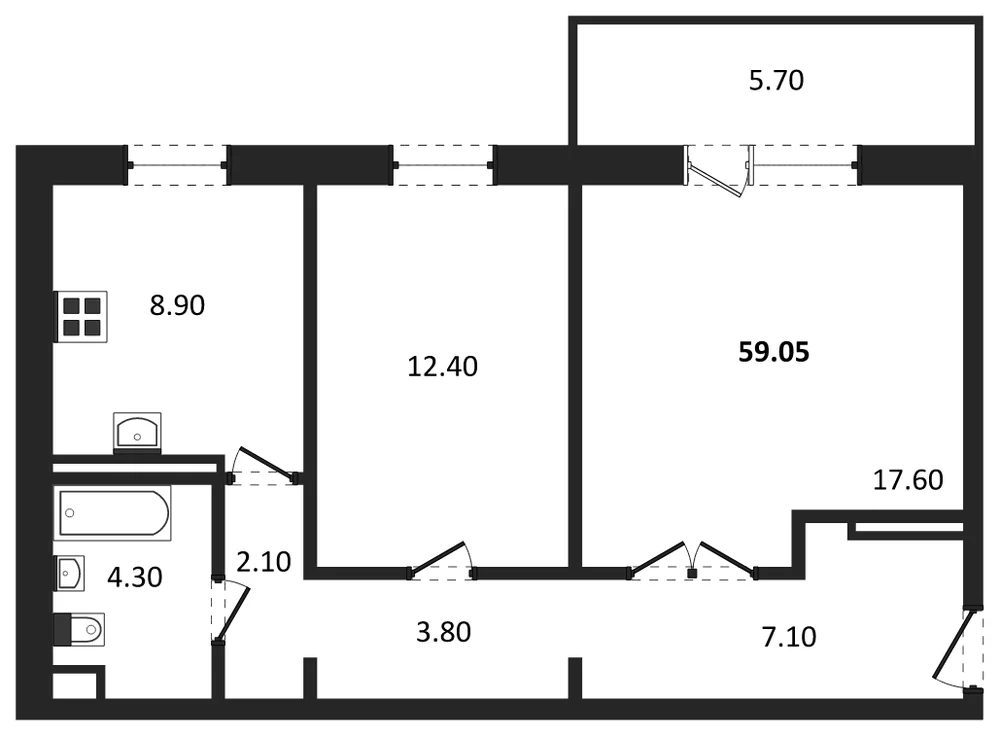 Планировка: 2-комн., 56 м²