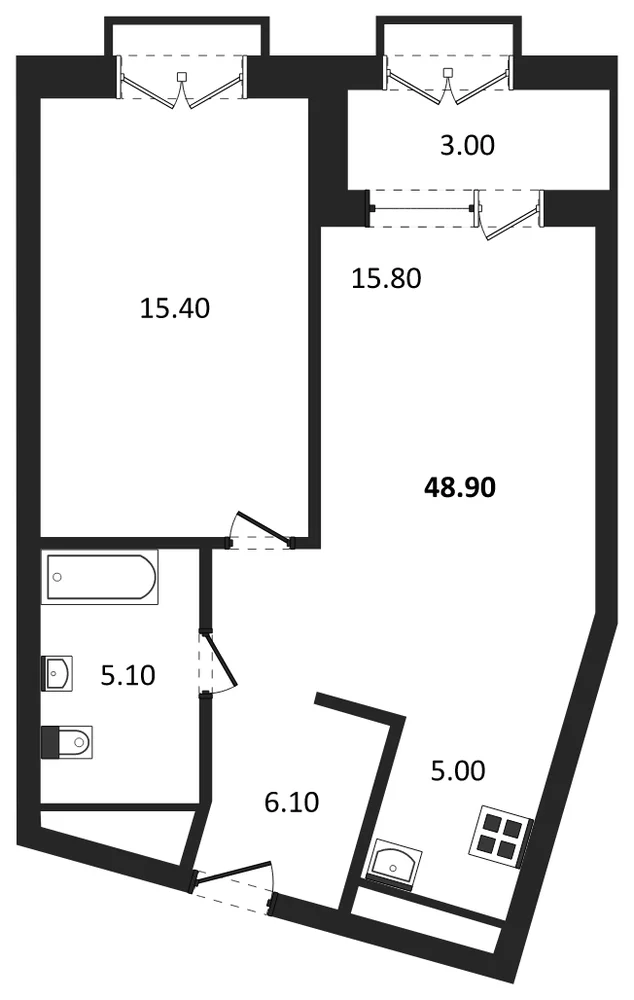 Планировка: 2-комн., 48,9 м²