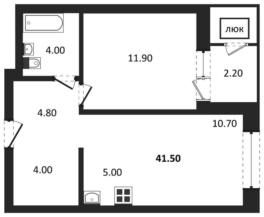 Планировка: 2-комн., 41,5 м²
