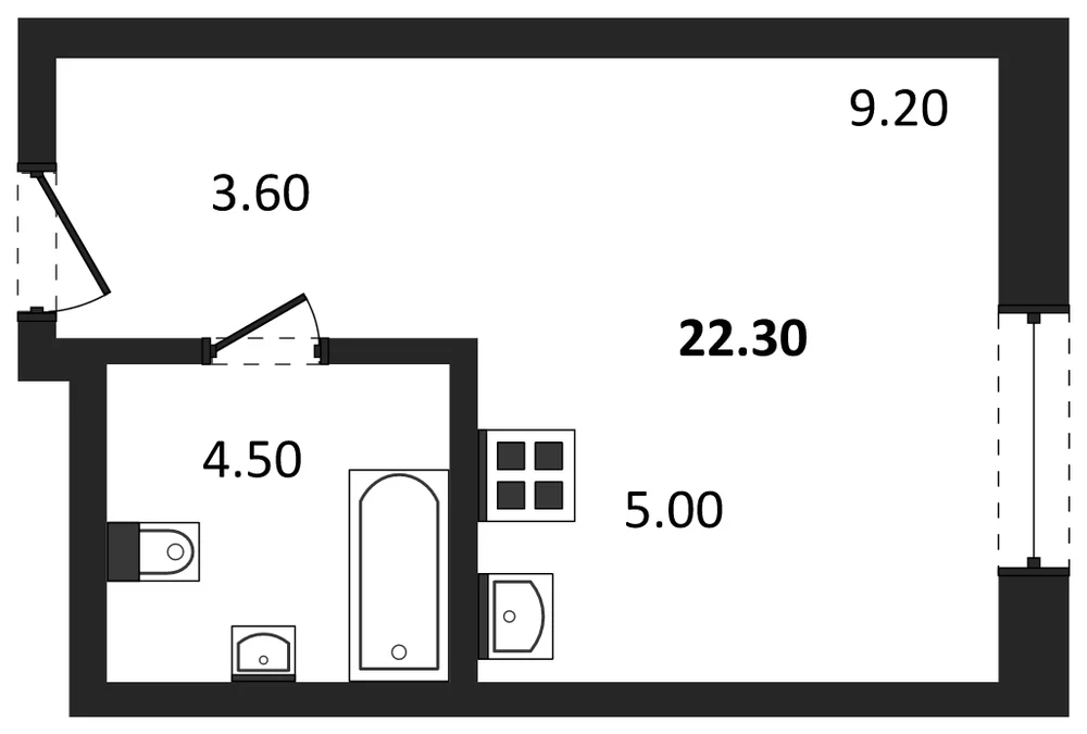 Планировка: Студия, 22,3 м²