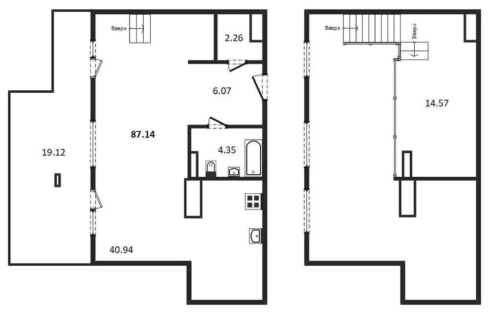 Планировка: 1-комн., 87,1 м²