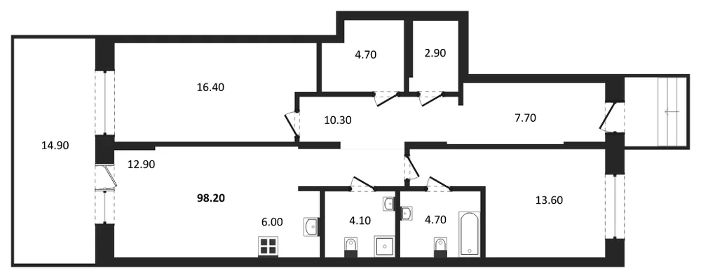 Планировка: 2-комн., 98 м²