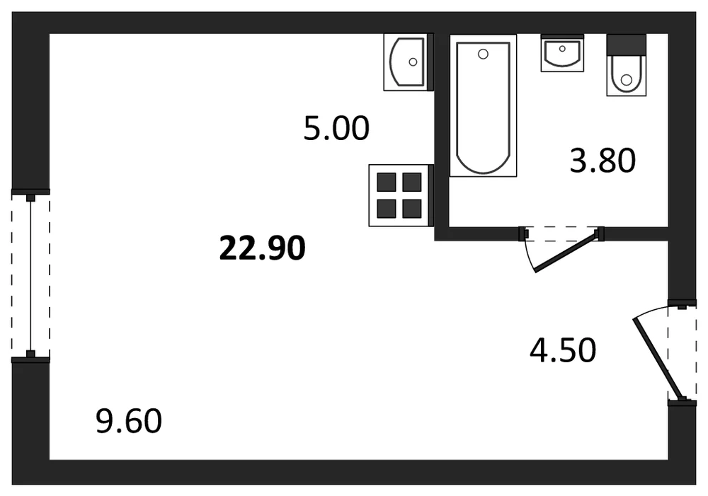 Планировка: Студия, 22,9 м²