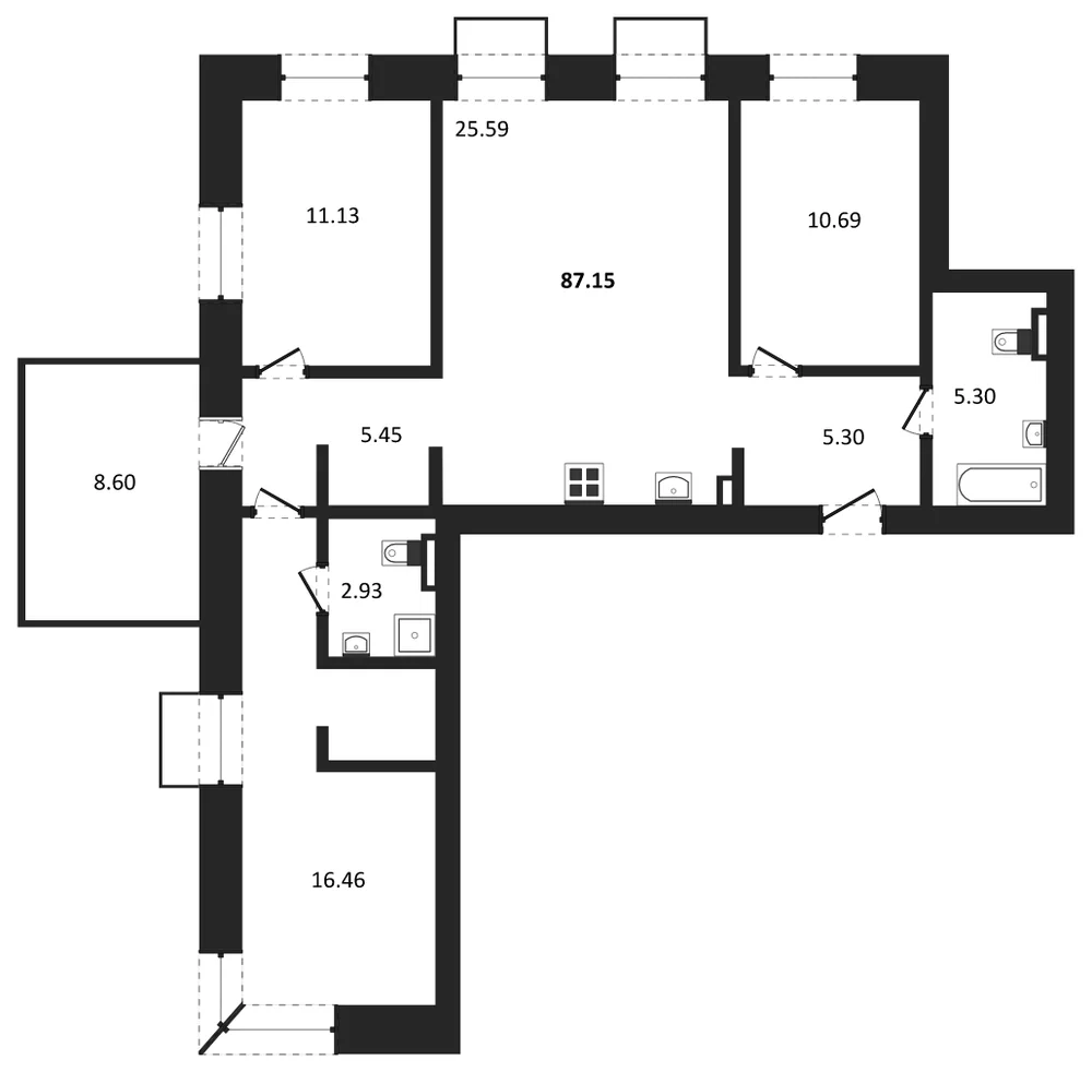 Планировка: 3-комн., 87,2 м²