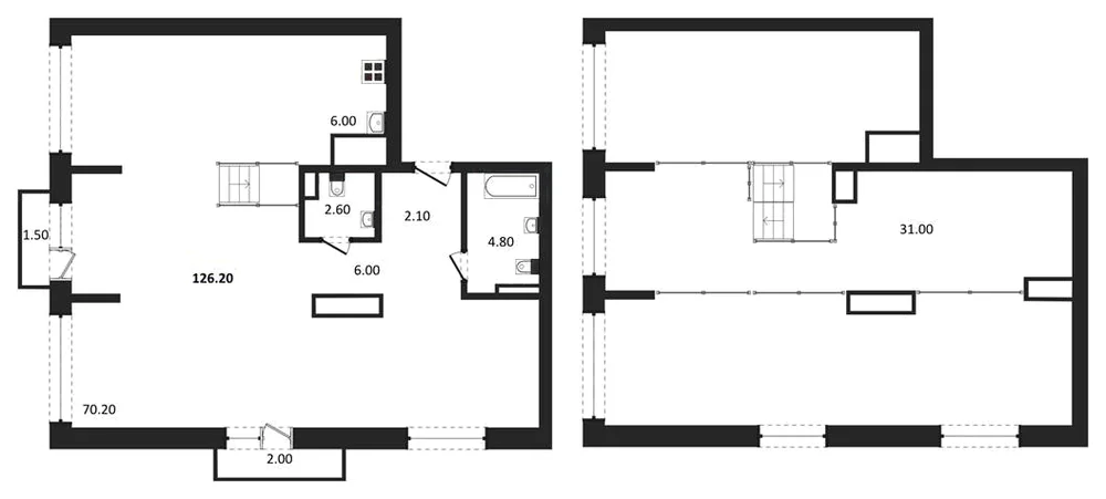 Планировка: 1-комн., 126,2 м²