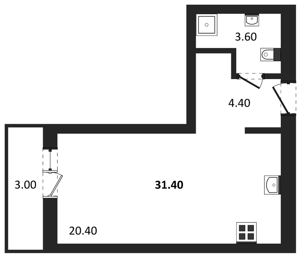 Планировка: Студия, 31,4 м²