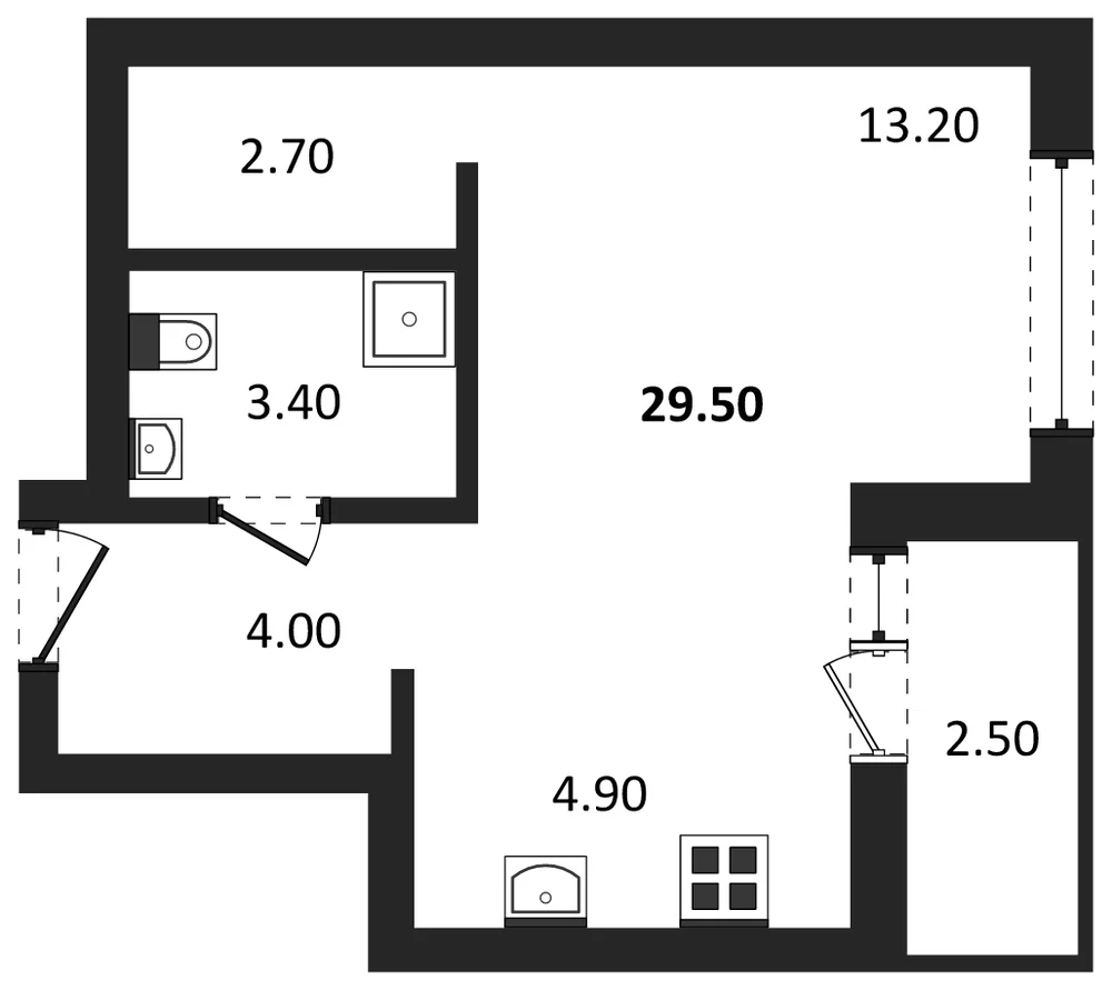 Планировка: Студия, 29,5 м²
