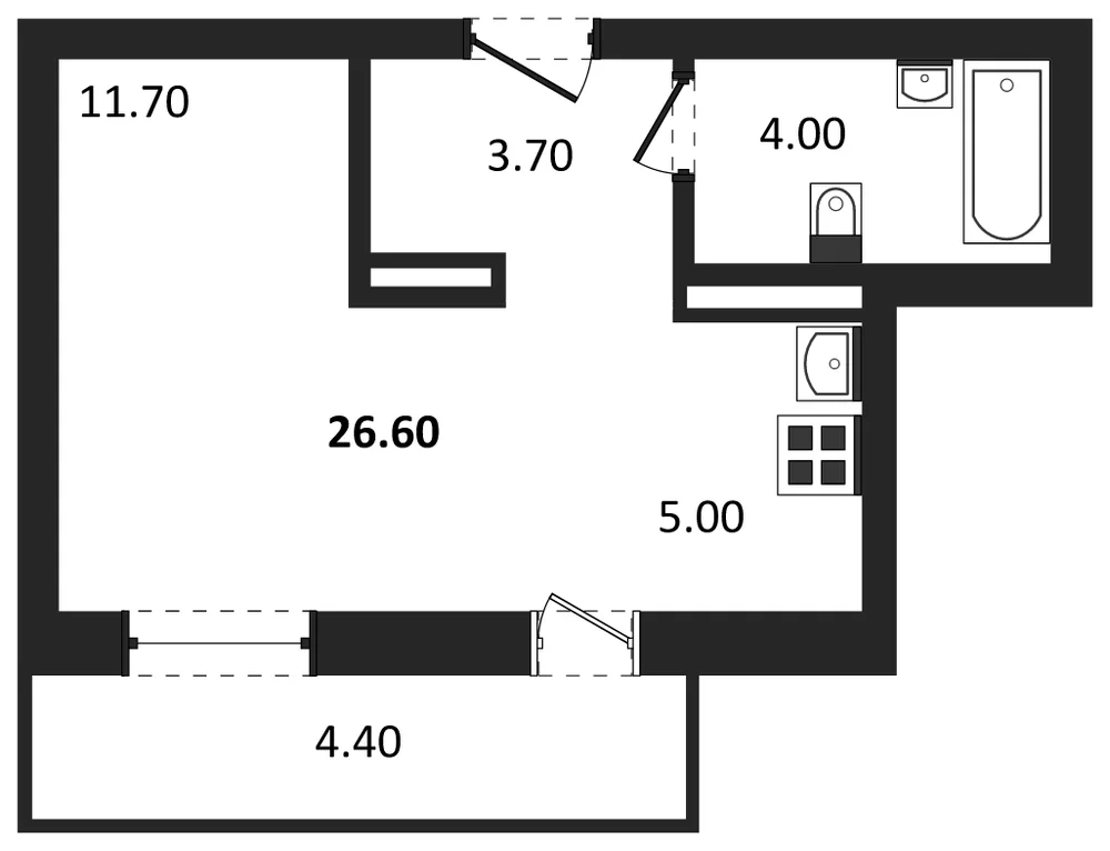 Планировка: Студия, 26,6 м²